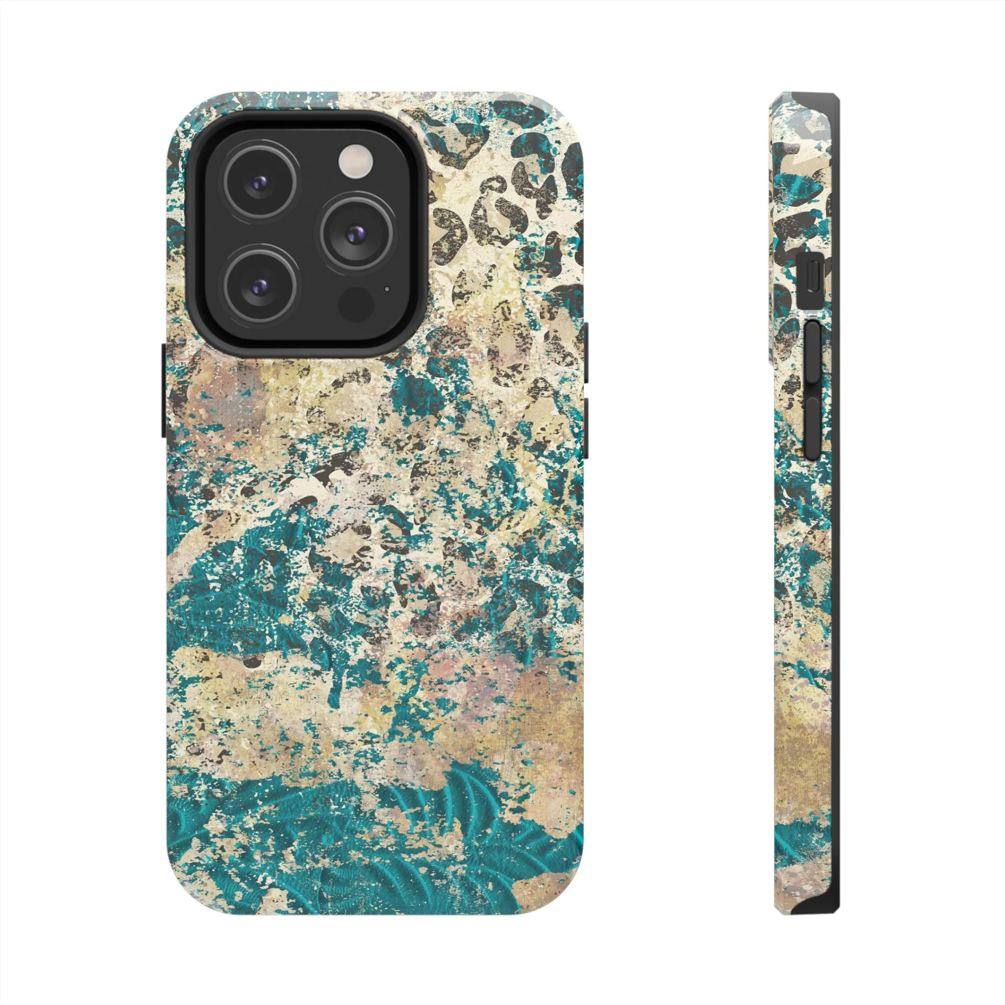 Western Turquoise and Cheetah Design Tough Phone Case compatible with a large variety of phone models, Gift, Phone Case