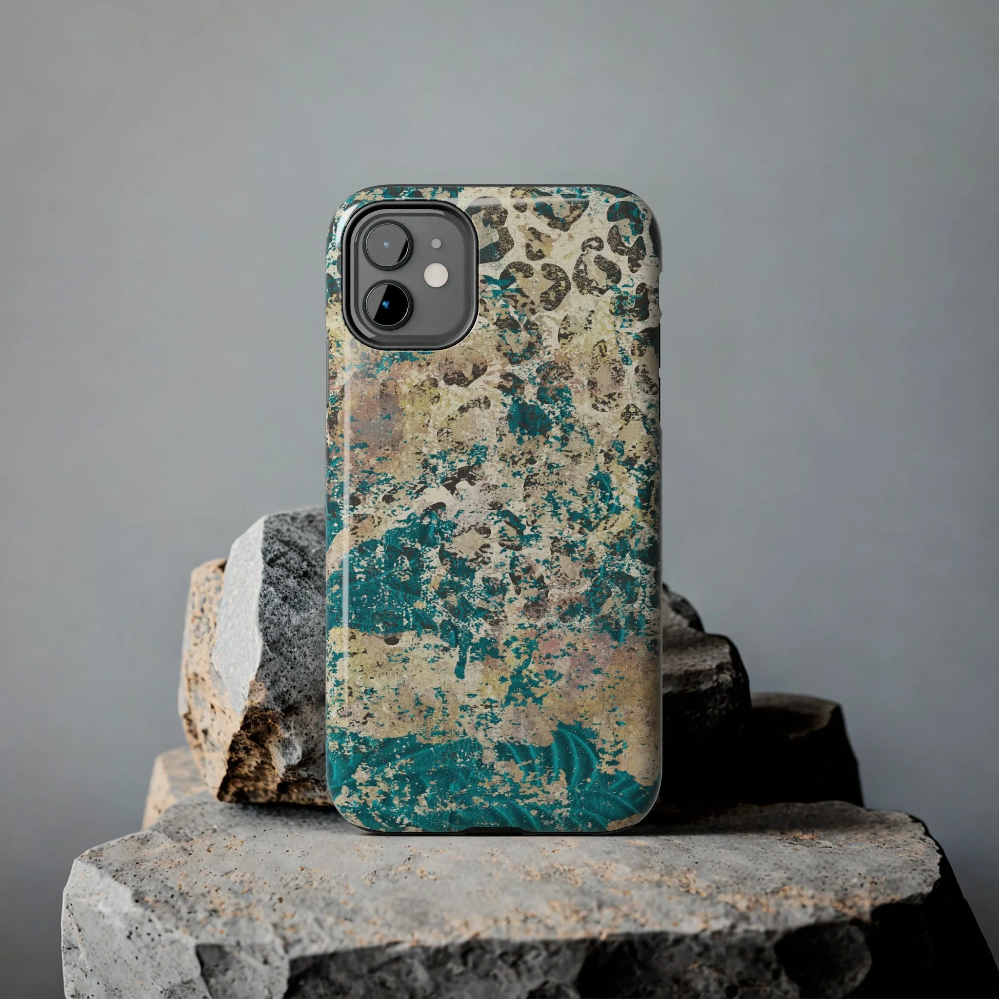 Western Turquoise and Cheetah Design Tough Phone Case compatible with a large variety of phone models, Gift, Phone Case