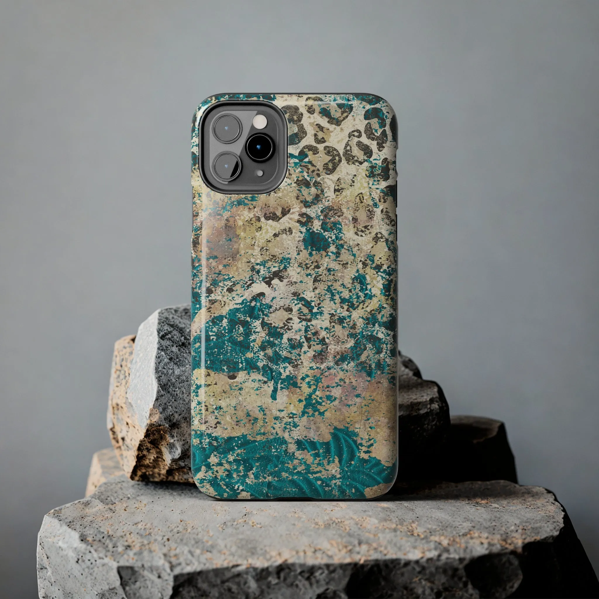 Western Turquoise and Cheetah Design Tough Phone Case compatible with a large variety of phone models, Gift, Phone Case