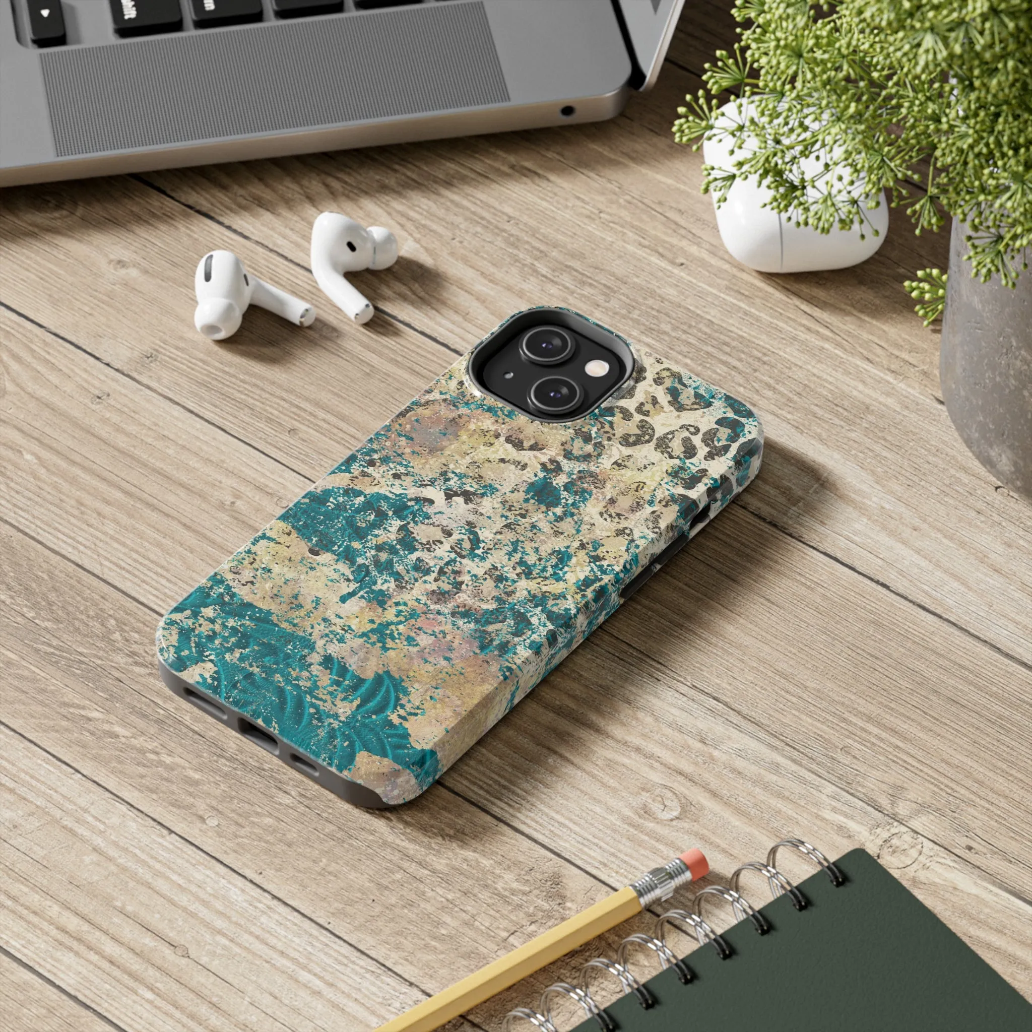 Western Turquoise and Cheetah Design Tough Phone Case compatible with a large variety of phone models, Gift, Phone Case