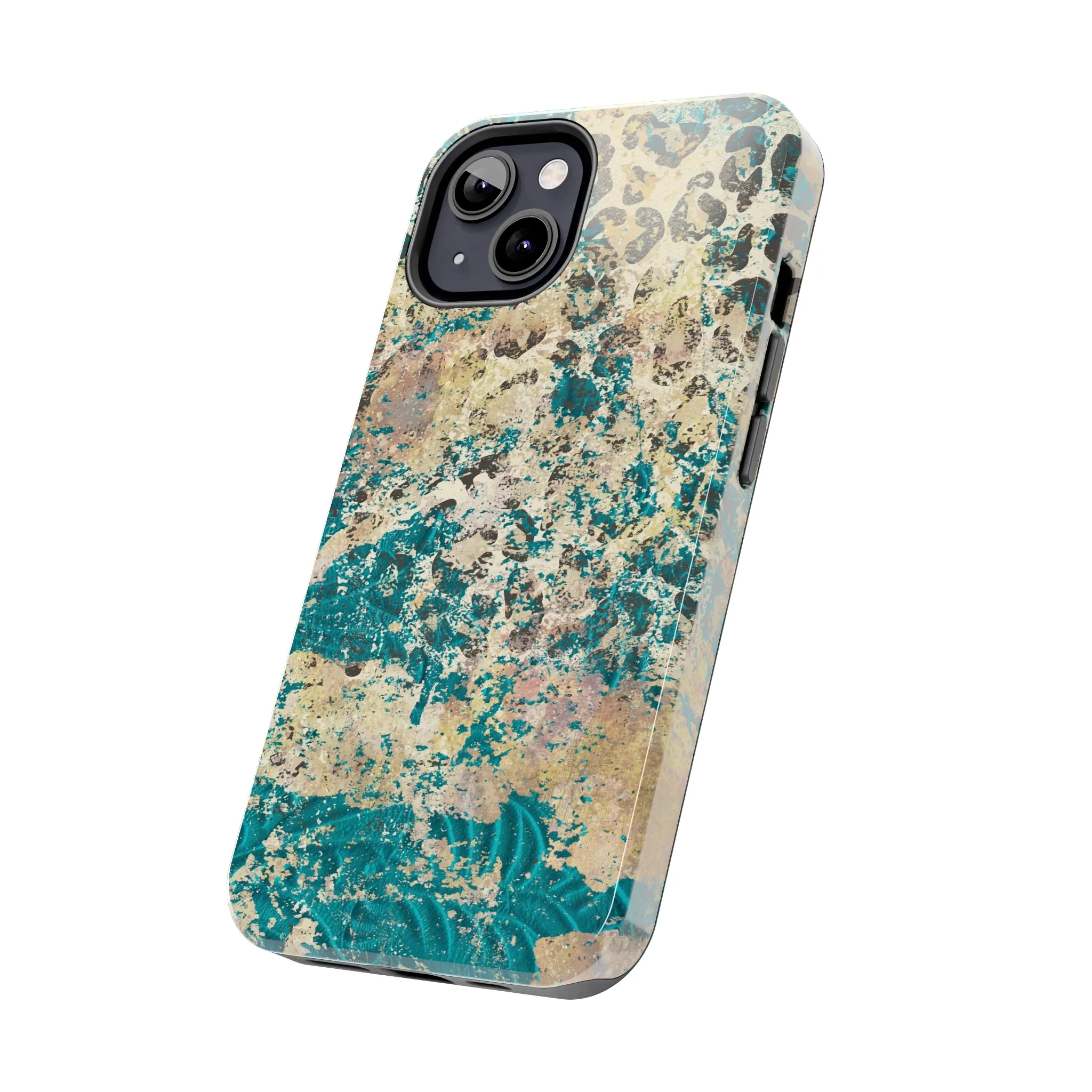 Western Turquoise and Cheetah Design Tough Phone Case compatible with a large variety of phone models, Gift, Phone Case