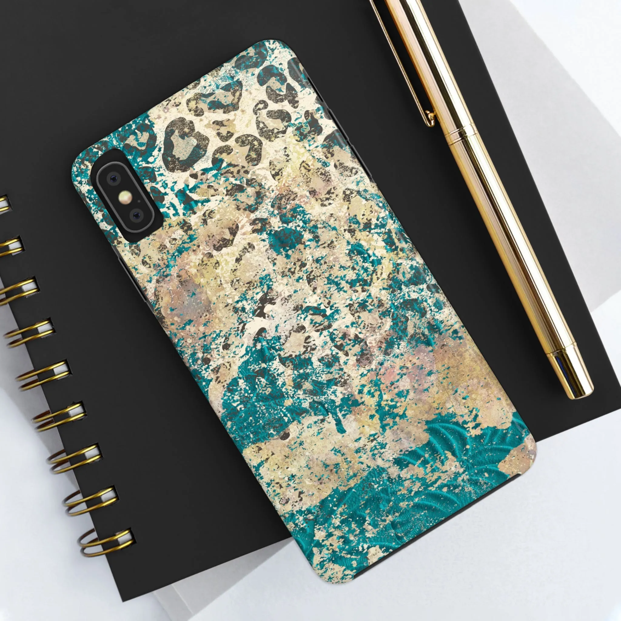 Western Turquoise and Cheetah Design Tough Phone Case compatible with a large variety of phone models, Gift, Phone Case