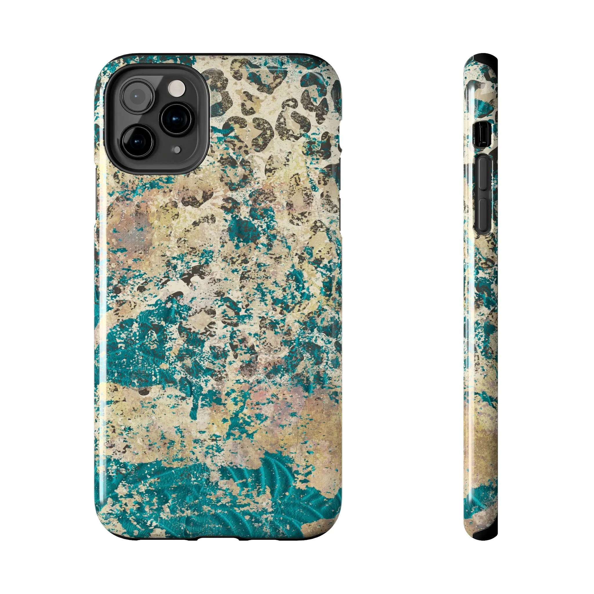 Western Turquoise and Cheetah Design Tough Phone Case compatible with a large variety of phone models, Gift, Phone Case