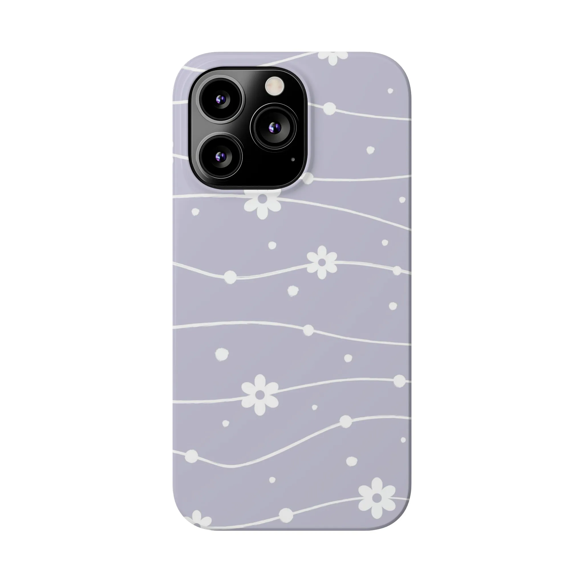 White Daisies and Polka Dots with purple background Design Sleek Elegance Wireless-Charging Compatible Phone Case Slim Phone Case compatible with over 20 iphone models