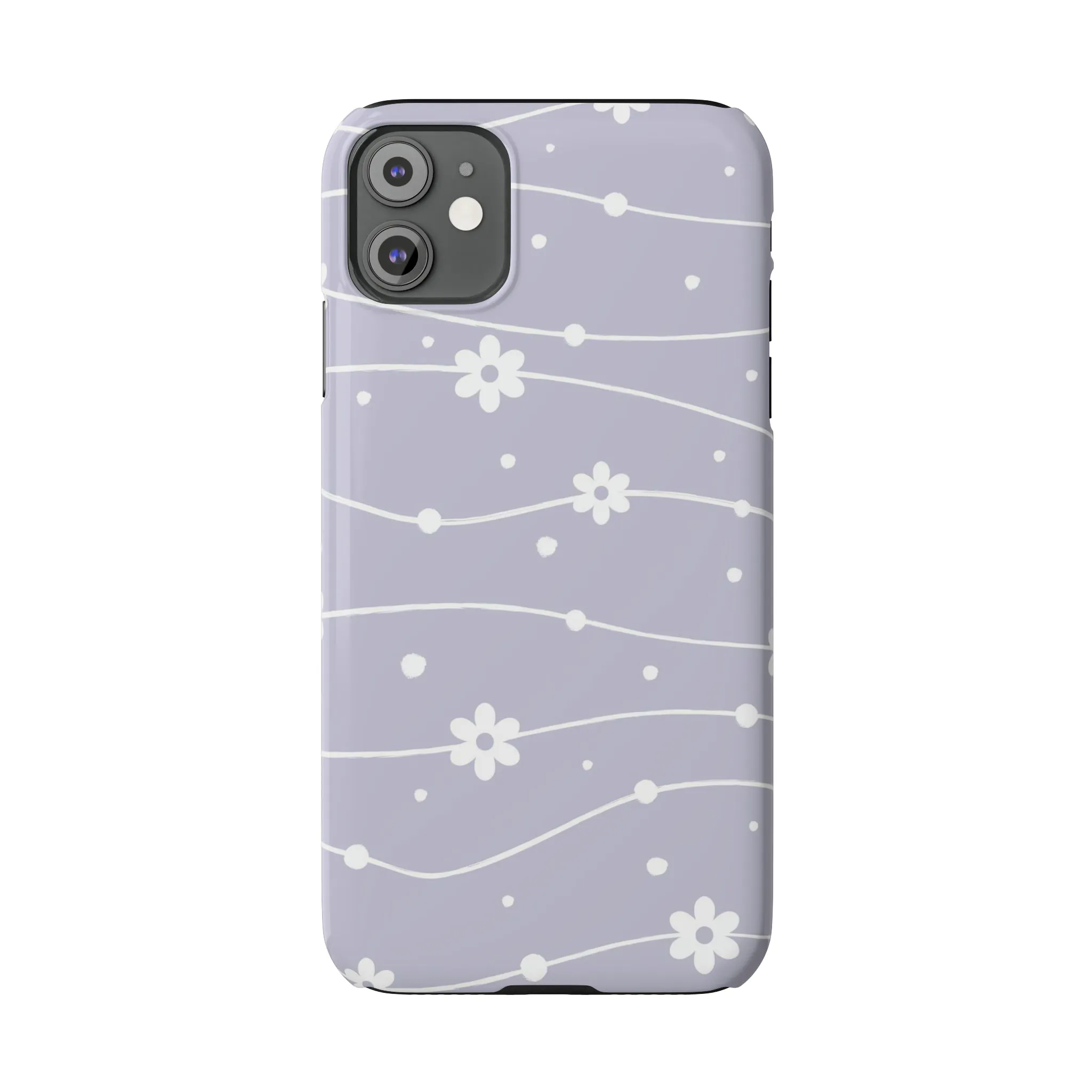 White Daisies and Polka Dots with purple background Design Sleek Elegance Wireless-Charging Compatible Phone Case Slim Phone Case compatible with over 20 iphone models