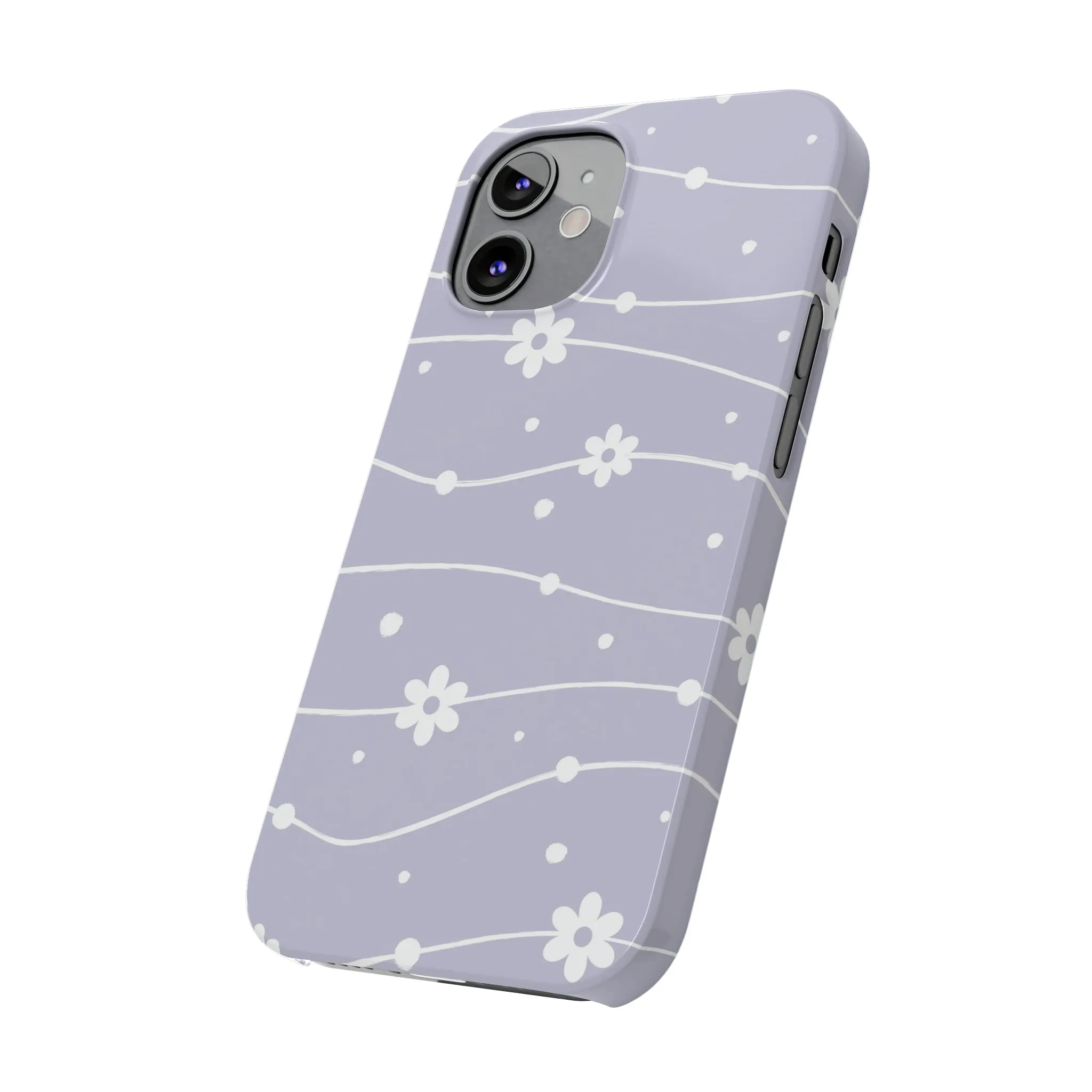 White Daisies and Polka Dots with purple background Design Sleek Elegance Wireless-Charging Compatible Phone Case Slim Phone Case compatible with over 20 iphone models