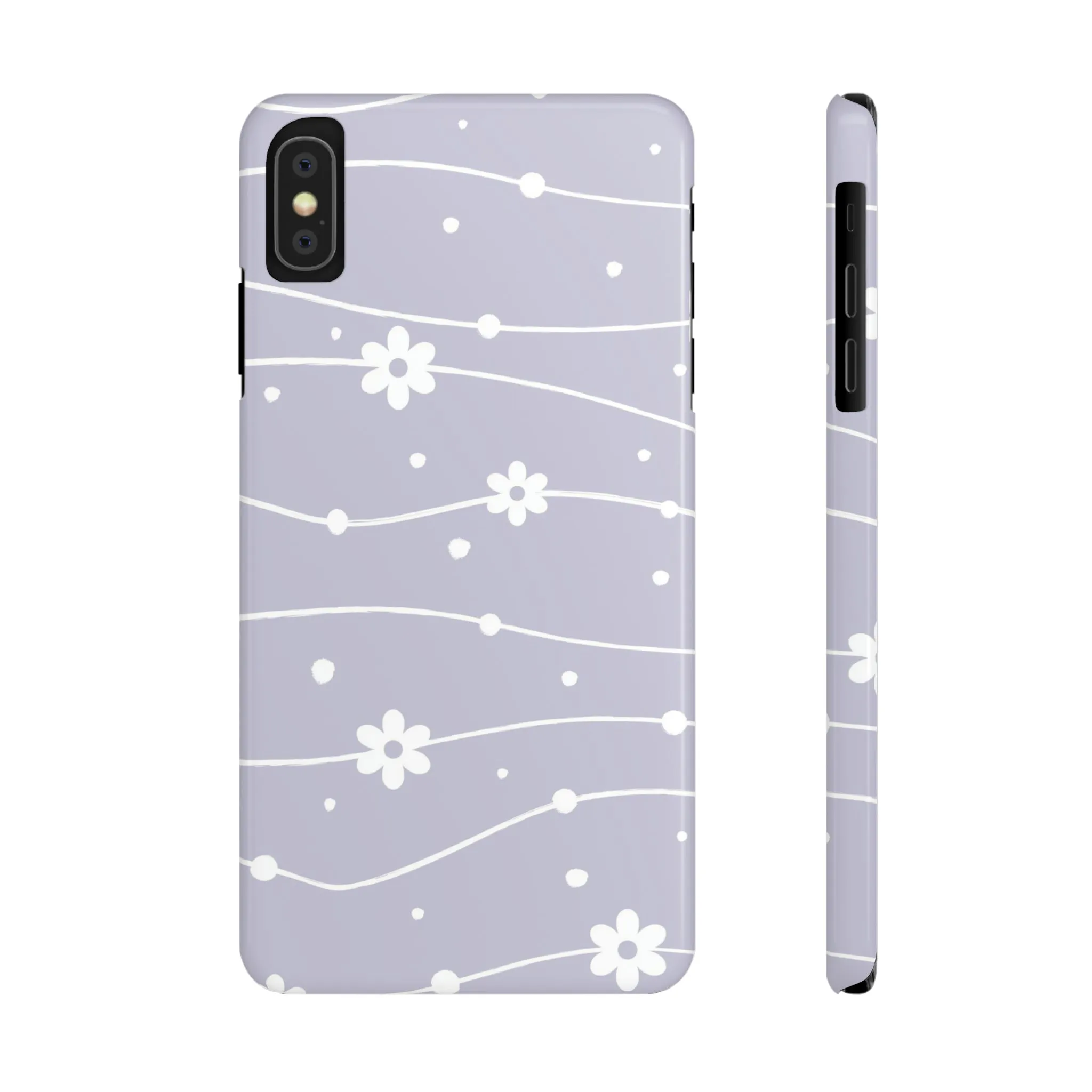 White Daisies and Polka Dots with purple background Design Sleek Elegance Wireless-Charging Compatible Phone Case Slim Phone Case compatible with over 20 iphone models