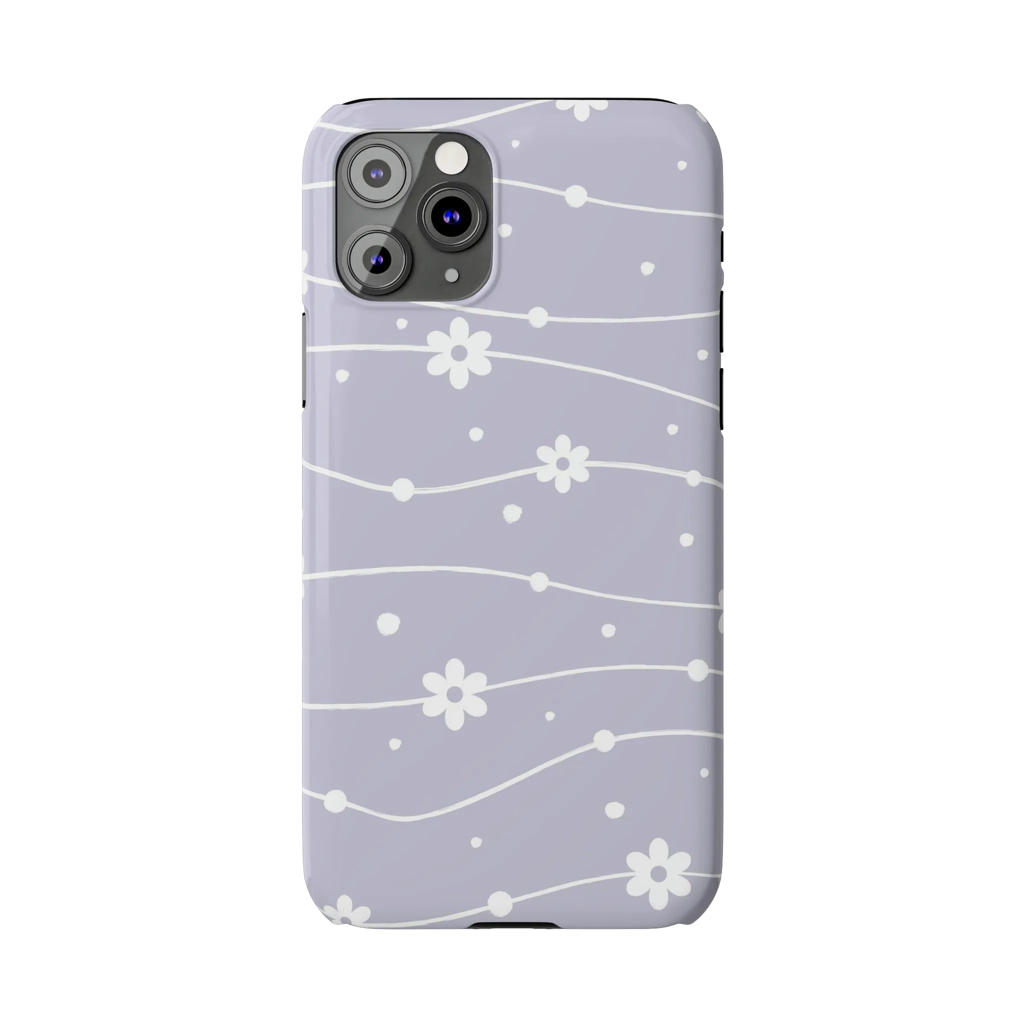 White Daisies and Polka Dots with purple background Design Sleek Elegance Wireless-Charging Compatible Phone Case Slim Phone Case compatible with over 20 iphone models