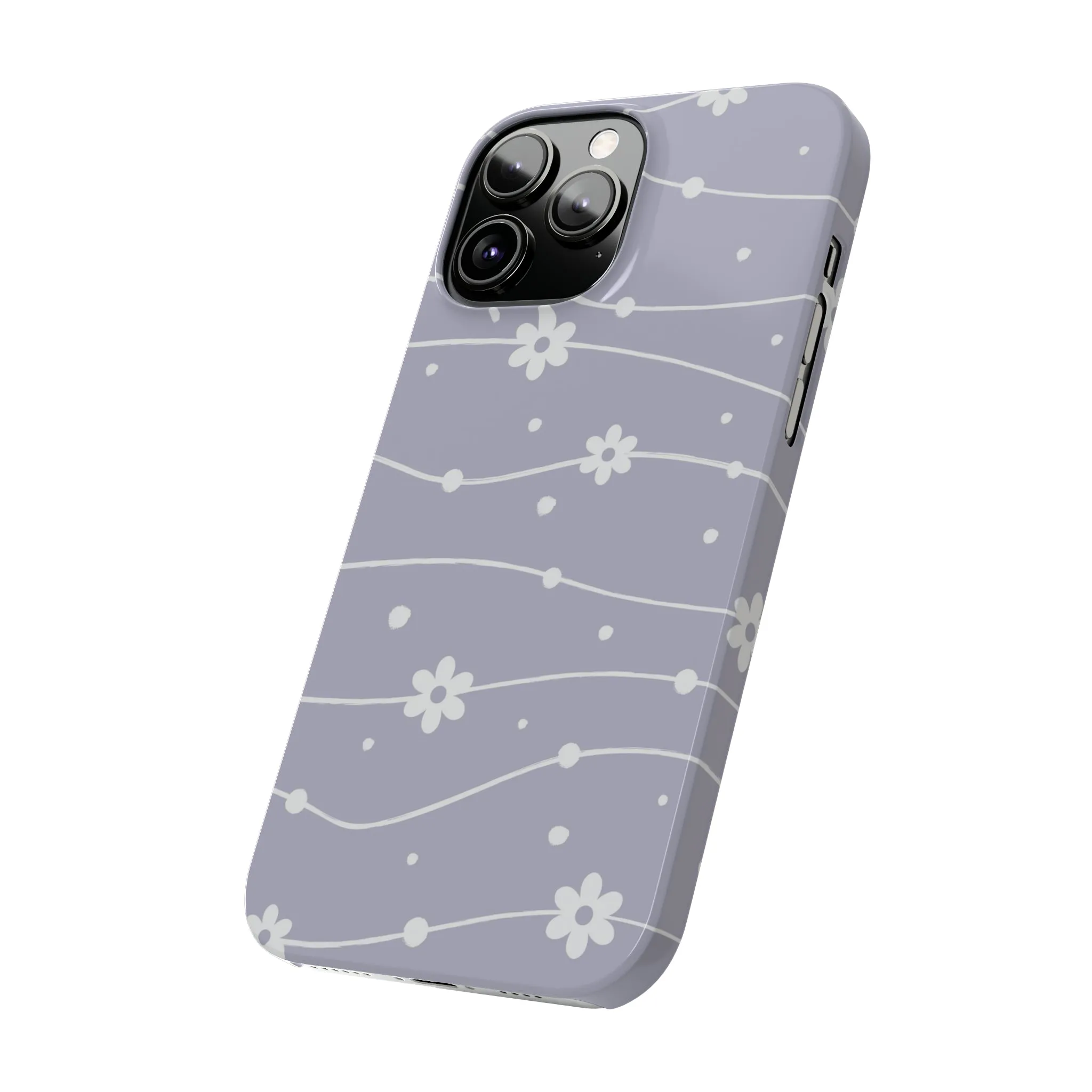 White Daisies and Polka Dots with purple background Design Sleek Elegance Wireless-Charging Compatible Phone Case Slim Phone Case compatible with over 20 iphone models