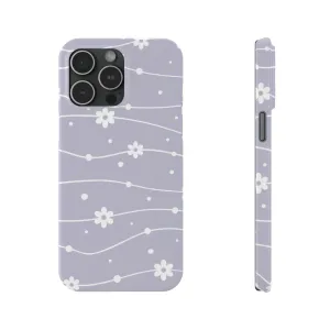 White Daisies and Polka Dots with purple background Design Sleek Elegance Wireless-Charging Compatible Phone Case Slim Phone Case compatible with over 20 iphone models