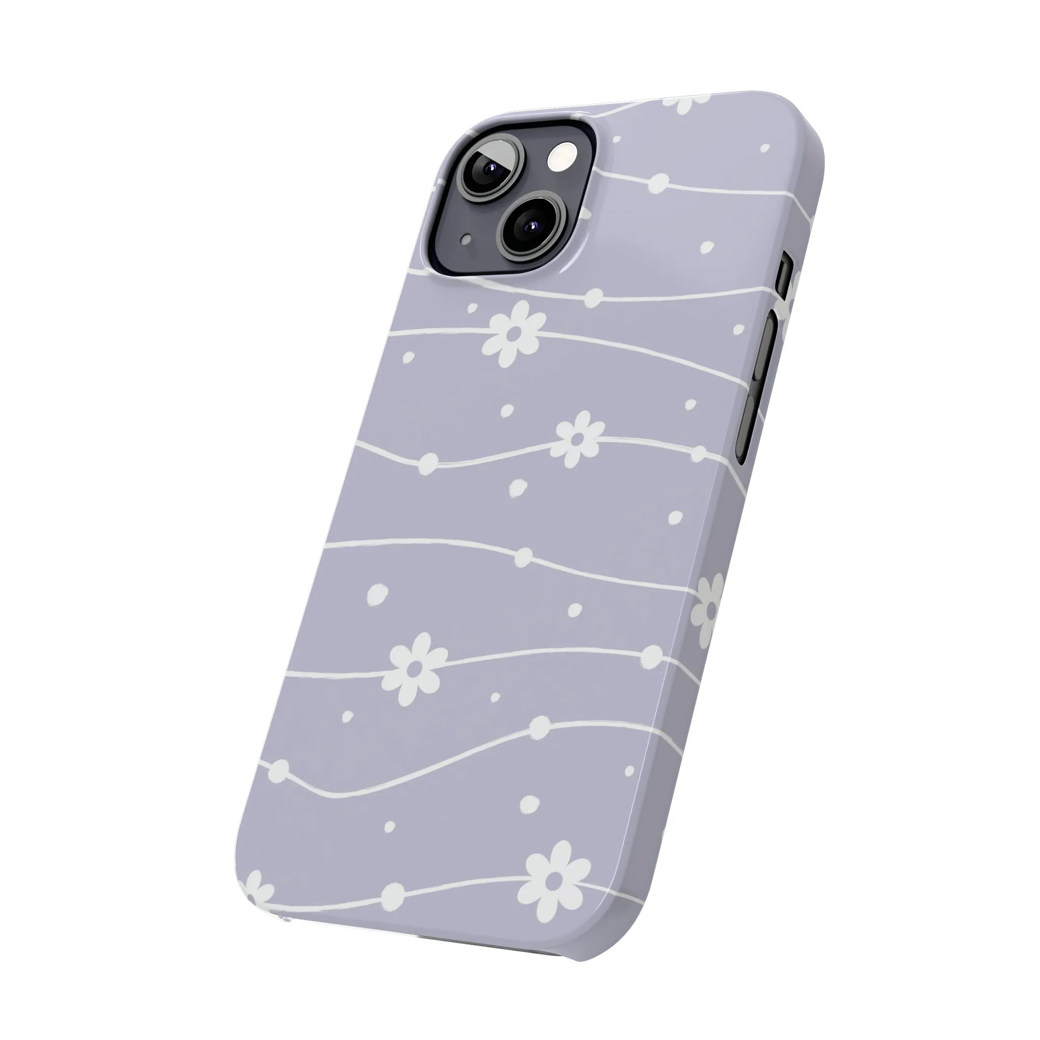 White Daisies and Polka Dots with purple background Design Sleek Elegance Wireless-Charging Compatible Phone Case Slim Phone Case compatible with over 20 iphone models