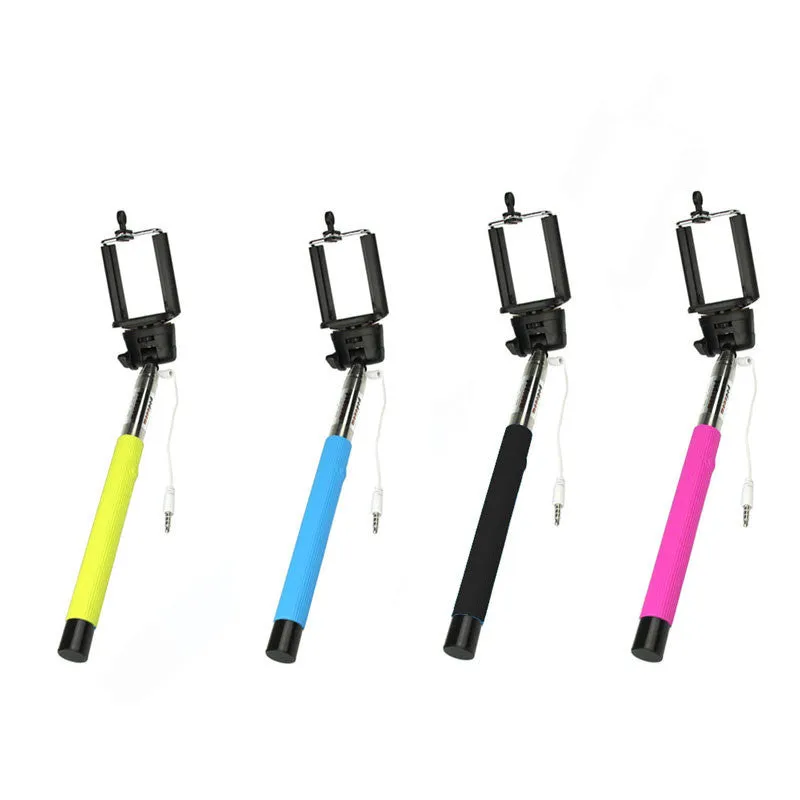 Wired Selfie Sticks Handheld Monopod Built-in Shutter Extendable  Mount Holder Photo For iPhone Samsung Smartphone Phones Camera