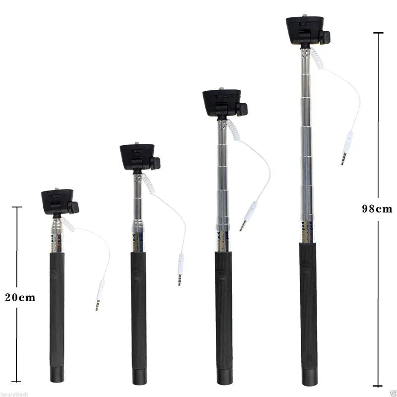 Wired Selfie Sticks Handheld Monopod Built-in Shutter Extendable  Mount Holder Photo For iPhone Samsung Smartphone Phones Camera