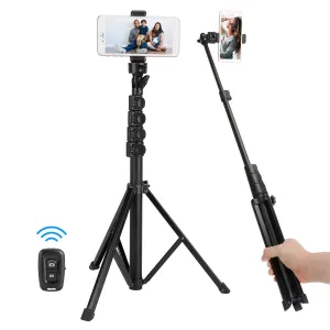 Wireless Desktop Phone Tripod Stand Holder with Remote Shutter - 60in Extendable Selfie Stick for 6.1-6.8” iPhone 1