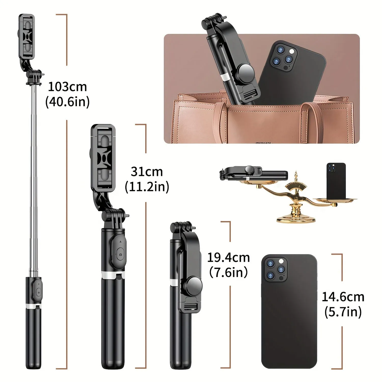 Wireless Selfie Stick Tripod for iPhone and Android Extendable 360°